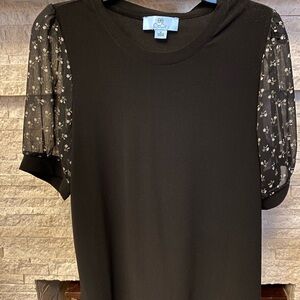CeCe Black Top with Sheer Sleeves  Size M